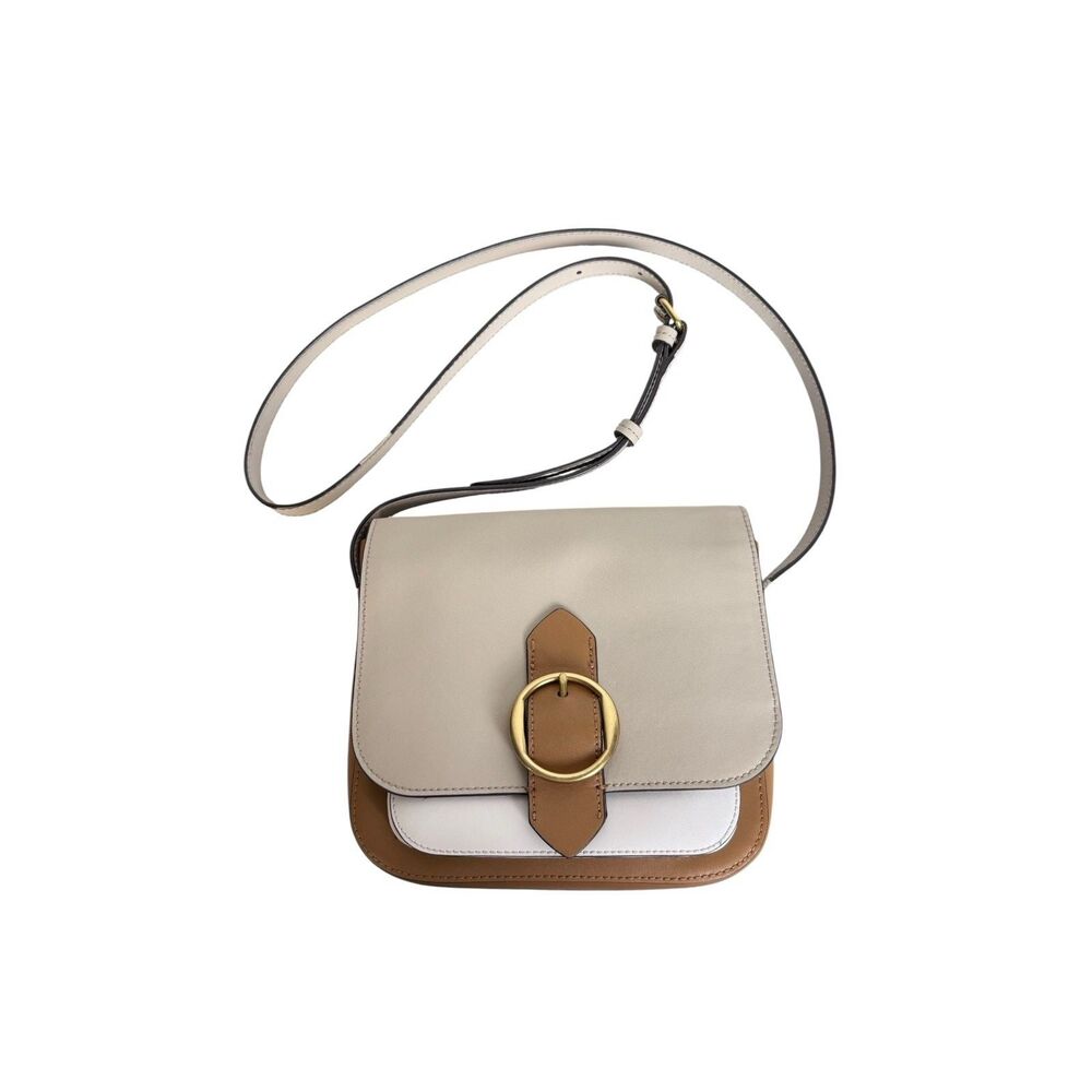 Banana Republic Crossbody Bag Leather Brown White Beige Purse 8.5" x 8"